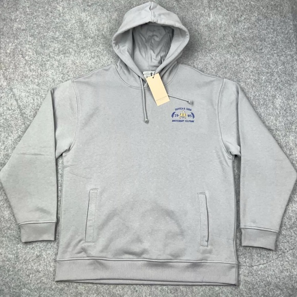 Scotch and Soda Classic Grey Embroidered Amsterdam Graphic Pullover Hoodie NEW